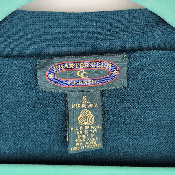 Charter Club Classic 100% Merino Wool Green Cardigan Sweater sz S flaw - Picture 9 of 12
